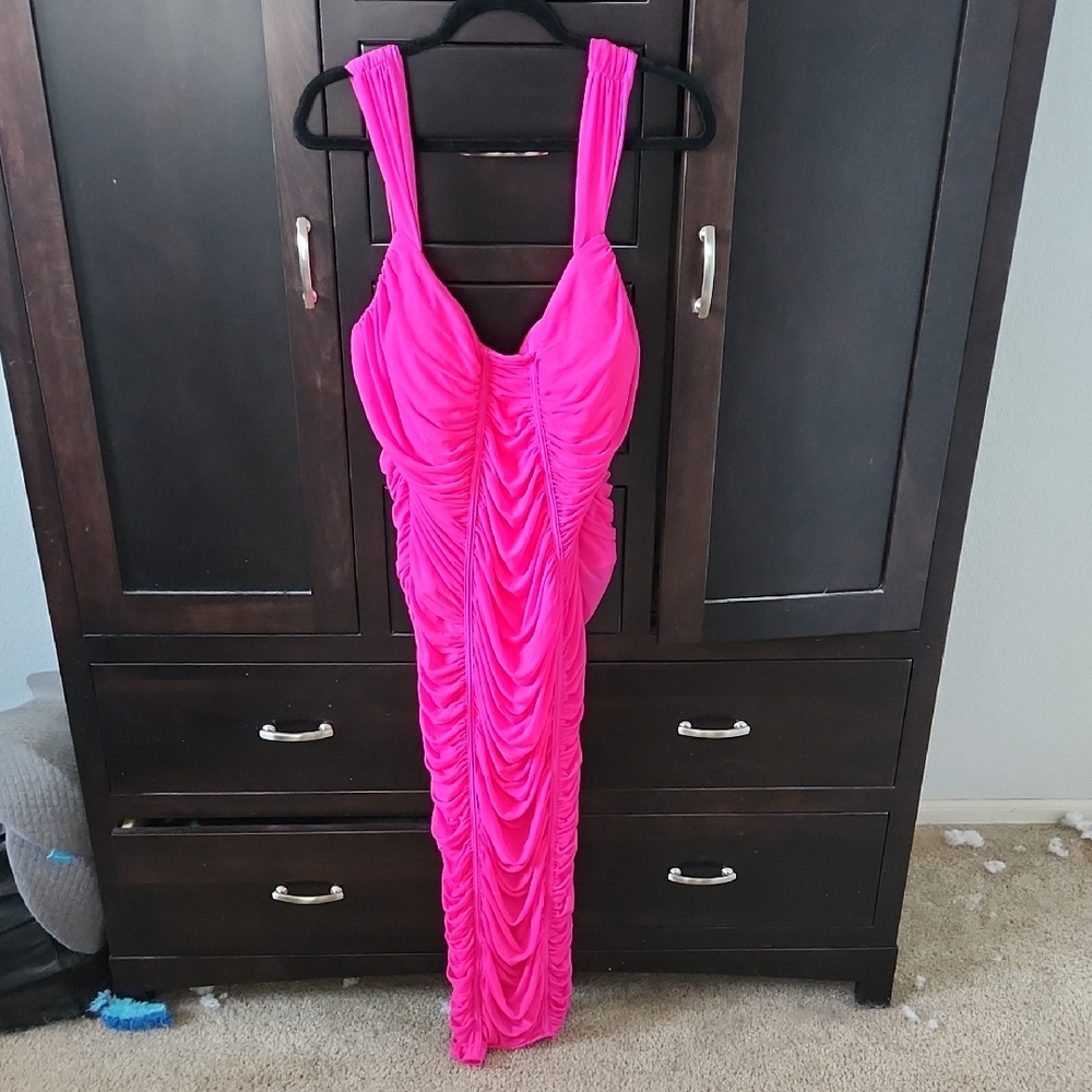 Fashion Nova Vibrant Pink Gathered Maxi Dress